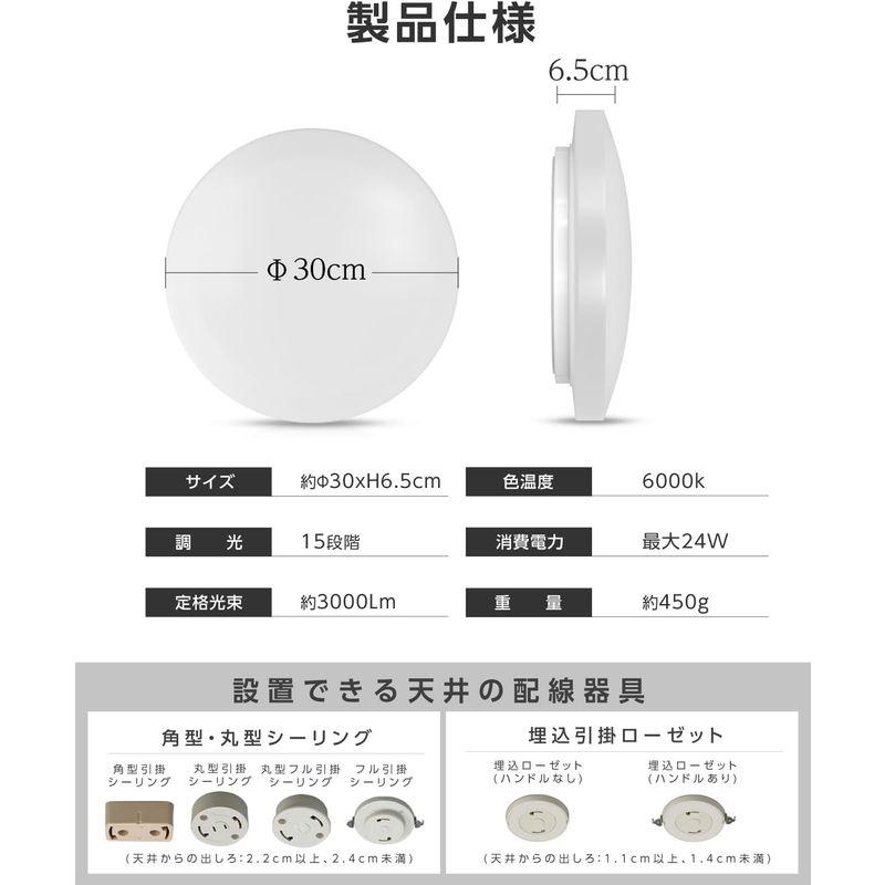 激安ショップ HITEMASA ledシーリングライト 天井照明 6畳 15段階 調光 24W 調光タイプ 照明器具 常夜灯 ホワイト リモコン 簡単取付