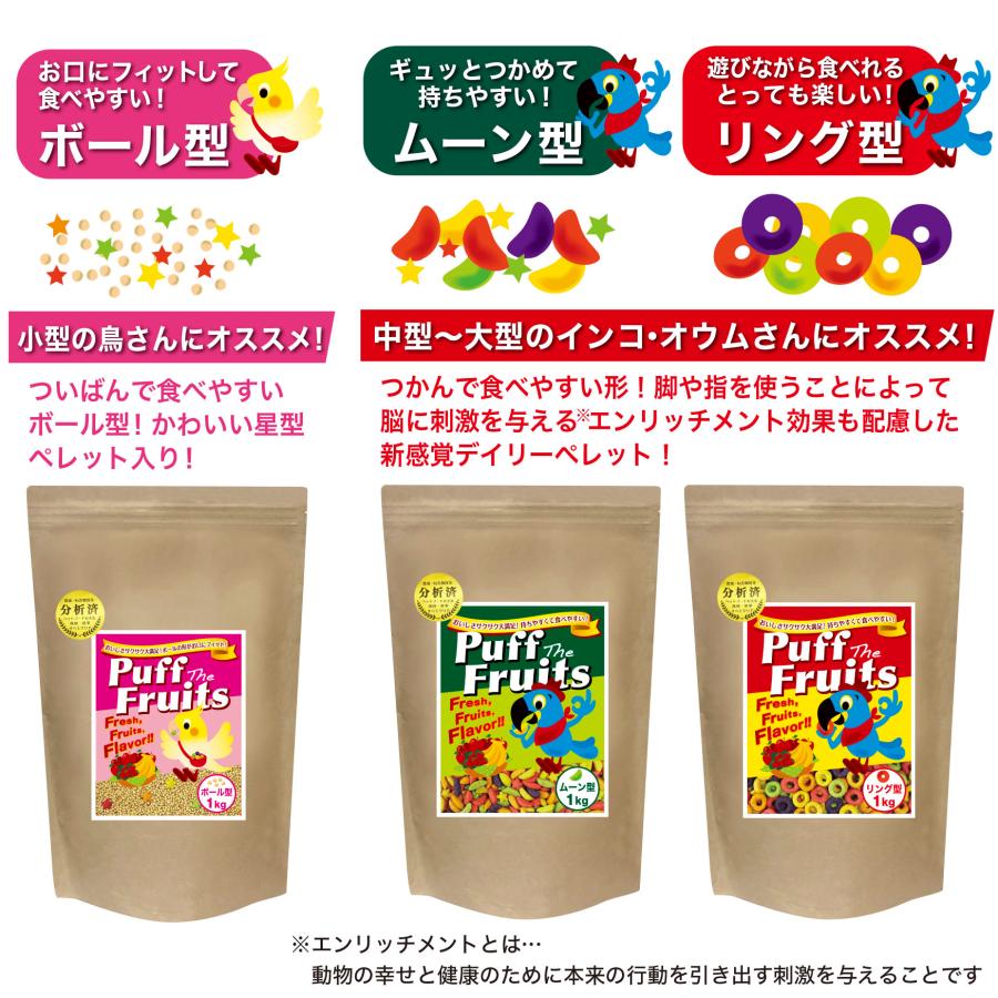 えとぴりか パフザフルーツ（ボール型）1kg インコ 小鳥 餌 ペレット