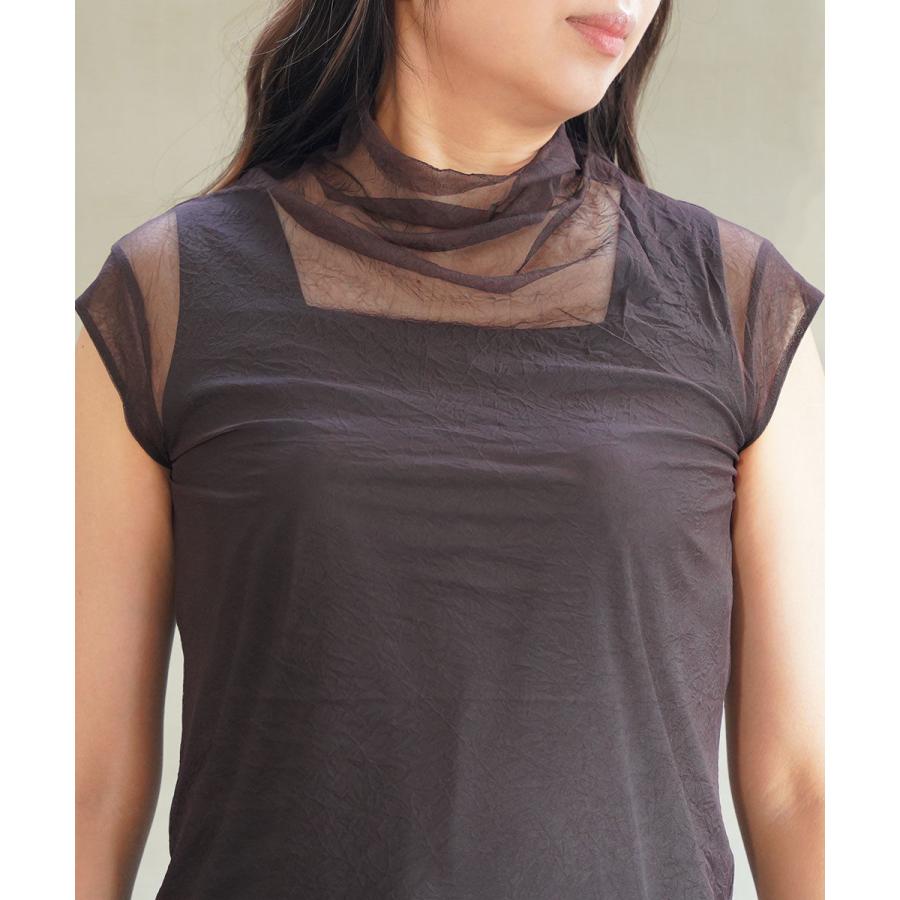 ププラ チュール ハイネック ノースリーブカットソー PUPULA 346020 国内正規品 2025秋冬新作 メール便可能商品[M便 5/5] PUPULA（ププラ） チュール ハイネック ノースリーブカットソー PUPULA