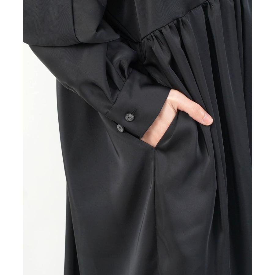 ミズイロインド サテンラウンドカラーフロントフライワンピース