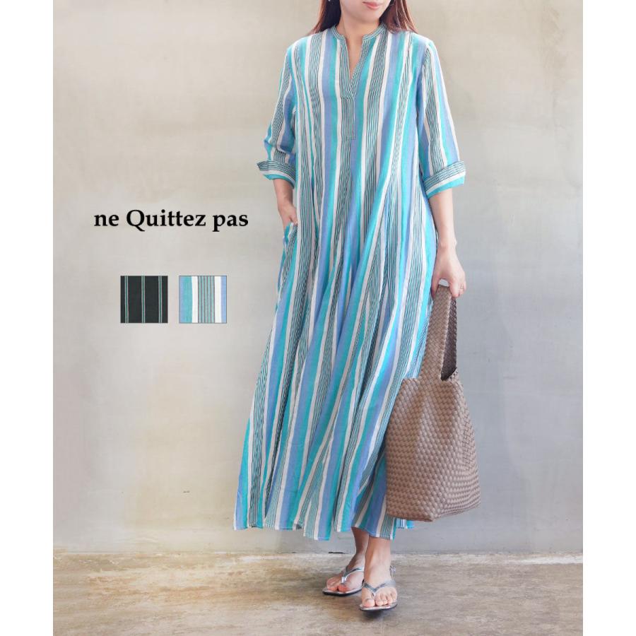 2026年4月購入 美品 ヌキテパ コットンストライプ NE QUITTEZ PAS!（ヌキテパ） コットンボイルストライプパネルドレス