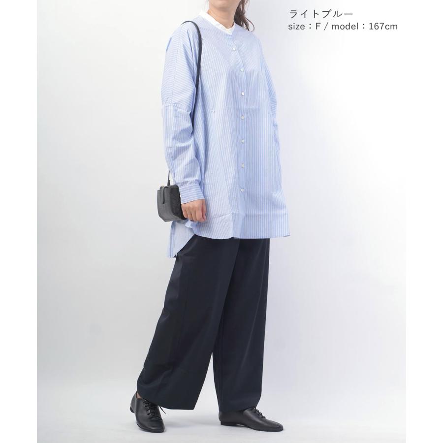 【美品】 mizuiroind ストライプスタンドカラーワイドシャツワンピース mizuiroind（ミズイロインド） ストライプスタンドカラーワイドシャツ