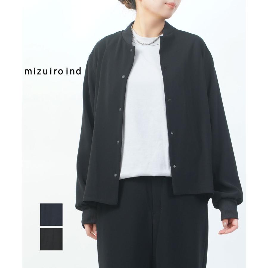 新品タグ付 ミズイロインド ブルゾンライクシャツ リブカラー ストレッチ 日本製 ミズイロインド ブルゾンライクシャツ mizuiro ind レディース 国内