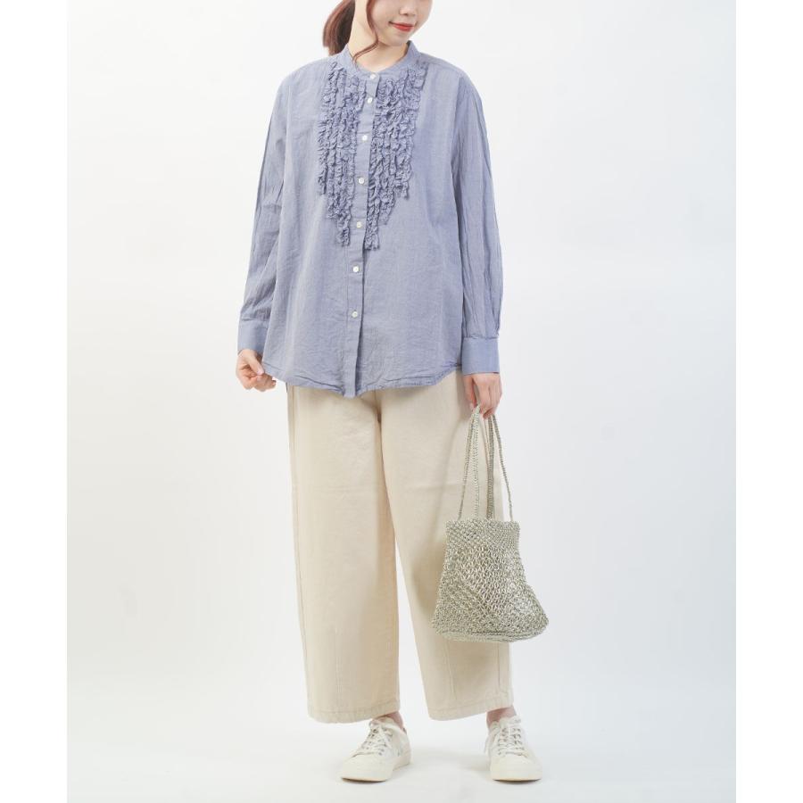 【美品】MIUMIU デニム ノーカラー フリルシャツ ミディウミ フロントフリルシャツ Midi-Umi 2026春夏新作 レディース