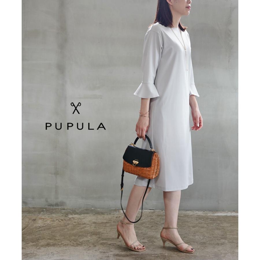 PUPULA ププラ サラツイルトリコット 袖フレアワンピース レディース 
