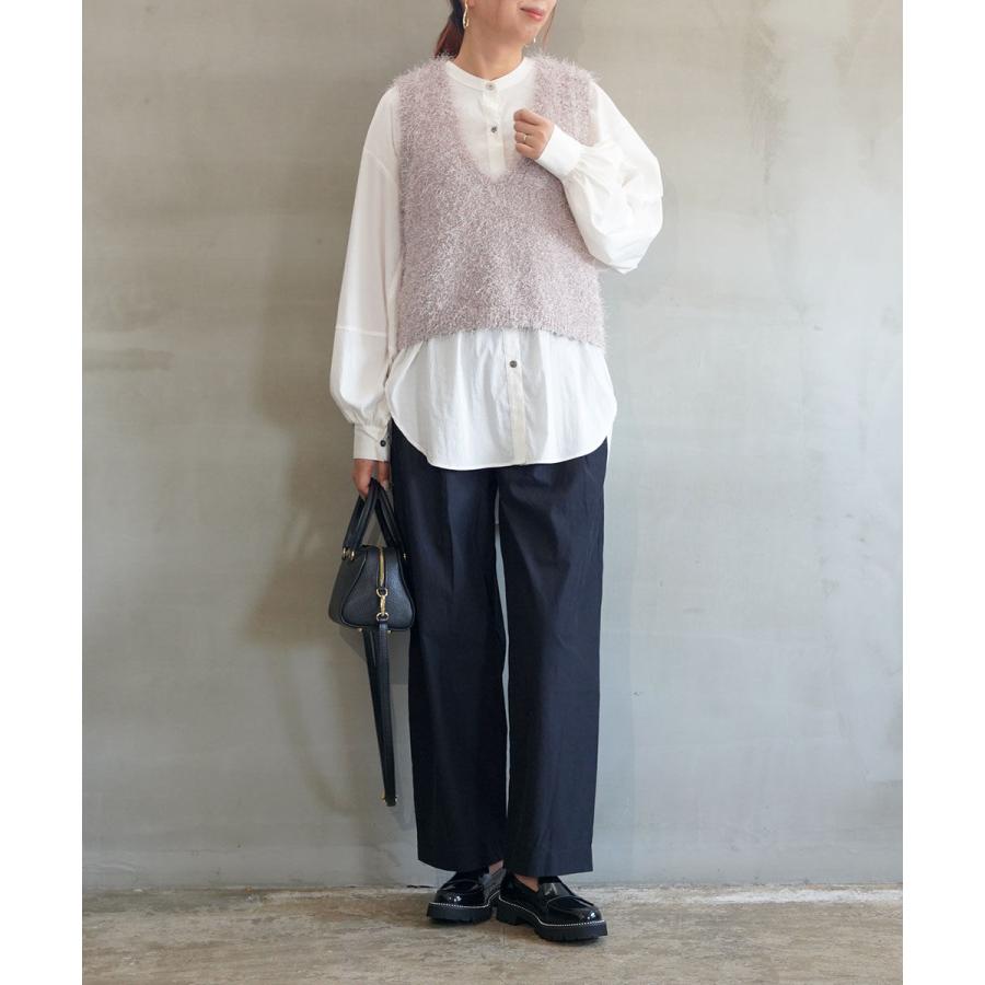 極美品　EPOCA ラ・マリア　クロスニットパンツ　ワイド　ガウチョ　紺 マリアプラス ツータック ワイドパンツ Maglia Plus レディース