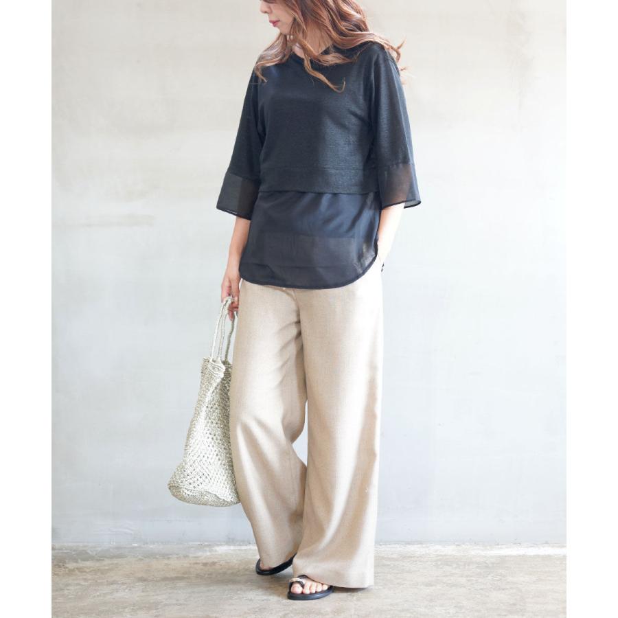 PUPULA（ププラ） プレミアムリネン×ローン 半袖 切り替え ペプラム