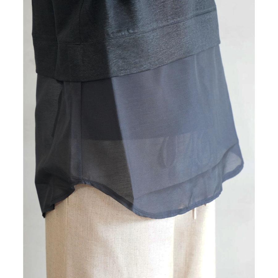 PUPULA（ププラ） プレミアムリネン×ローン 半袖 切り替え ペプラム