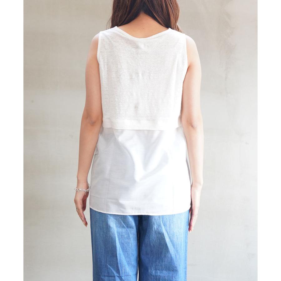 ププラ プレミアムリネン×ローン 切り替え タンクトップ ノースリーブ PUPULA 157106 国内正規品 2025春夏新作 送料無料 ププラ プレミアムリネン×ローン 切り替え タンクトップ ノースリーブ