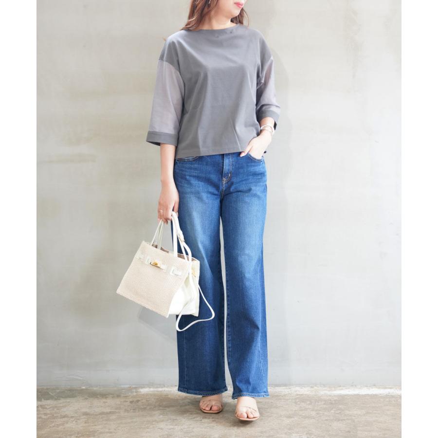 PUPULA ププラ コットンキュプラジャージィ×ローン 5分袖 ワイド