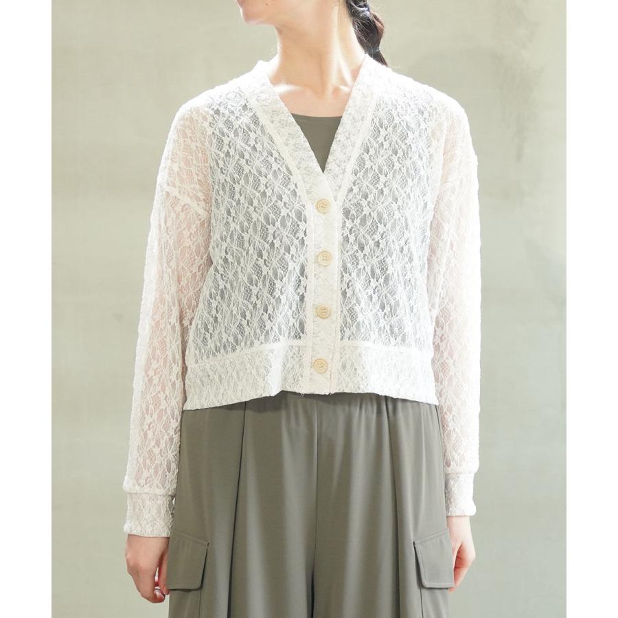 PUPULA（ププラ） フラワー ラッセルレース Vネック カーディガン