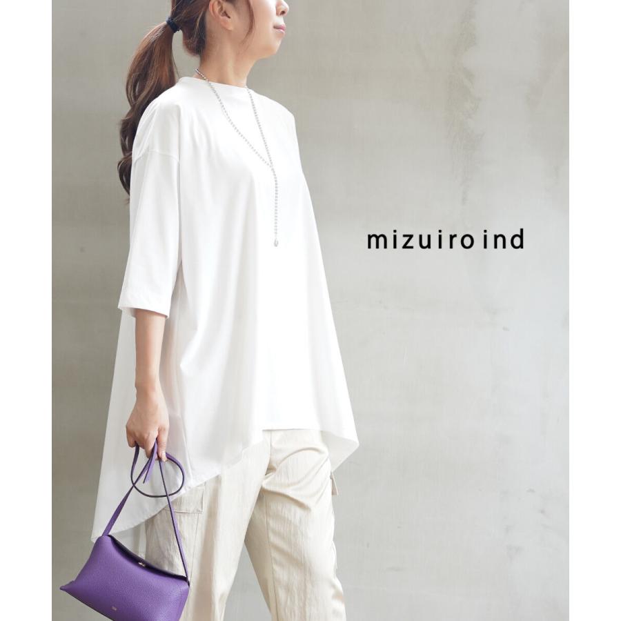 ミズイロインド モックネック フレア チュニックTシャツ mizuiro ind