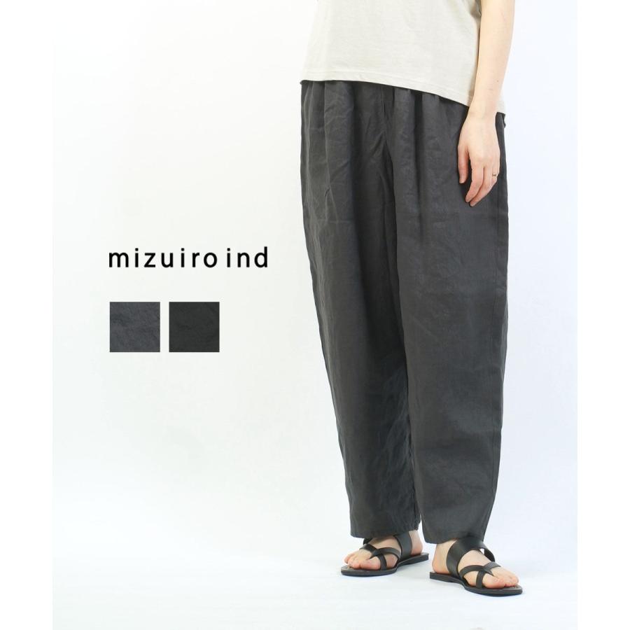 ミズイロインドリネンイージーパンツ　ブラック ミズイロインド リネンイージーパンツ mizuiro ind レディース 国内