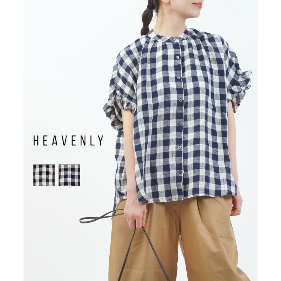 ヘブンリー リネンチェック フリルスリーブシャツ HEAVENLY レディース 