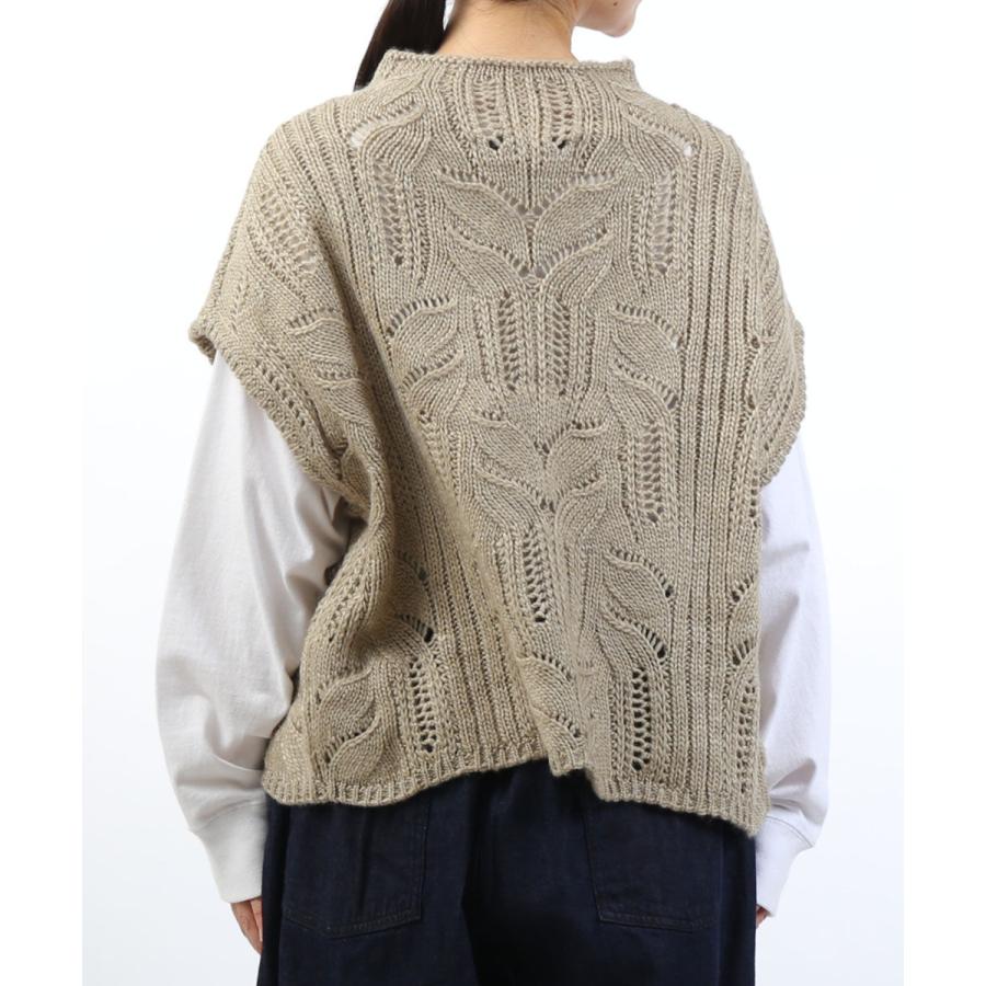 未使用級 mizuiroind ミズイロインド ケーブルサイドリボンベスト 秋冬 ミズイロインド シアーケーブルパターンベスト mizuiro ind 2025