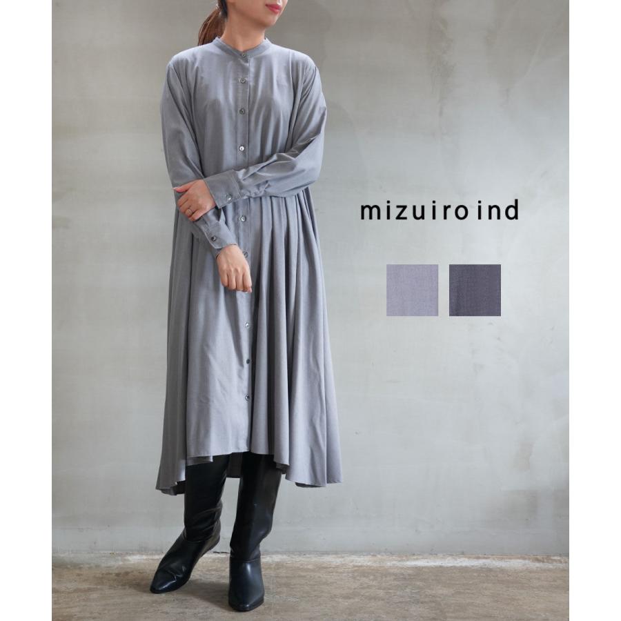 ミズイロインド スタンドカラーフレアワンピース mizuiro ind 