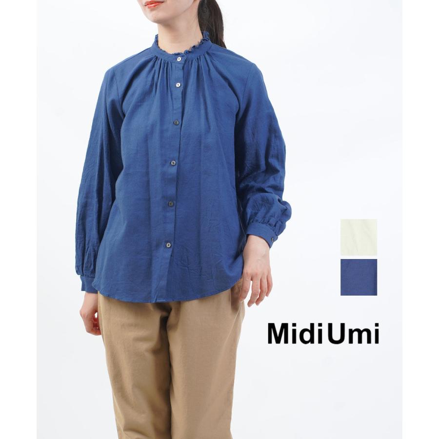 ミディウミ フリルカラーギャザーネックシャツ Midi-Umi レディース 