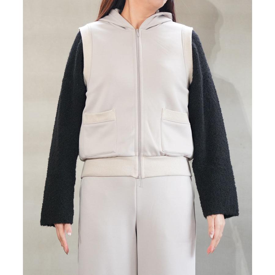 PUPULA（ププラ） サーキュラーニットフリース×リブ フードベスト