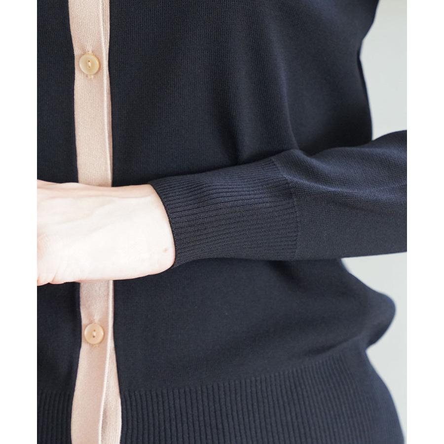 ププラ レーヨン混 ミラノリブニット バイカラー 配色 襟付き カーディガン PUPULA 359305 国内正規品 2025秋冬新作 送料無料 PUPULA（ププラ） レーヨン混 ミラノリブニット バイカラー 配色 襟