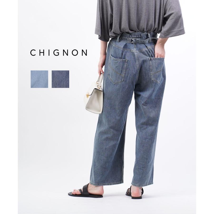 シニヨン シンチバック デニムワイドパンツ CHIGNON レディース シニヨン シンチバック デニムワイドパンツ CHIGNON レディース