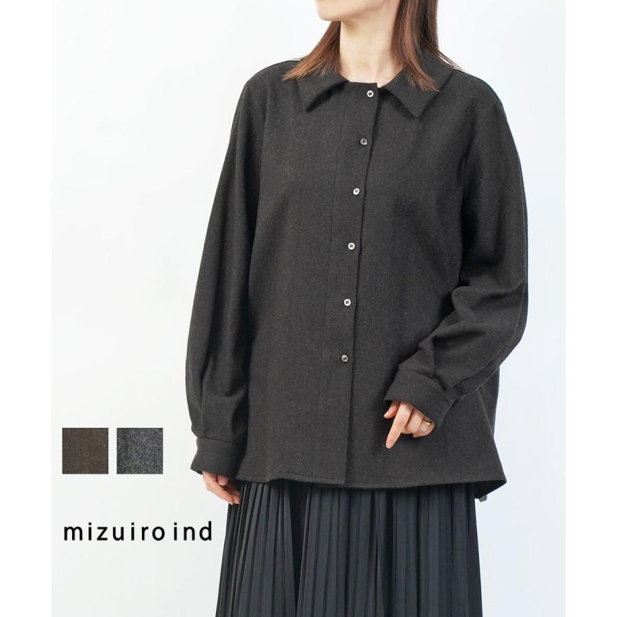【新品未使用】mizuiroindウールブレンドバルーンスリーブチュニックシャツ ミズイロインド ウールブレンド バルーンスリーブチュニックシャツ