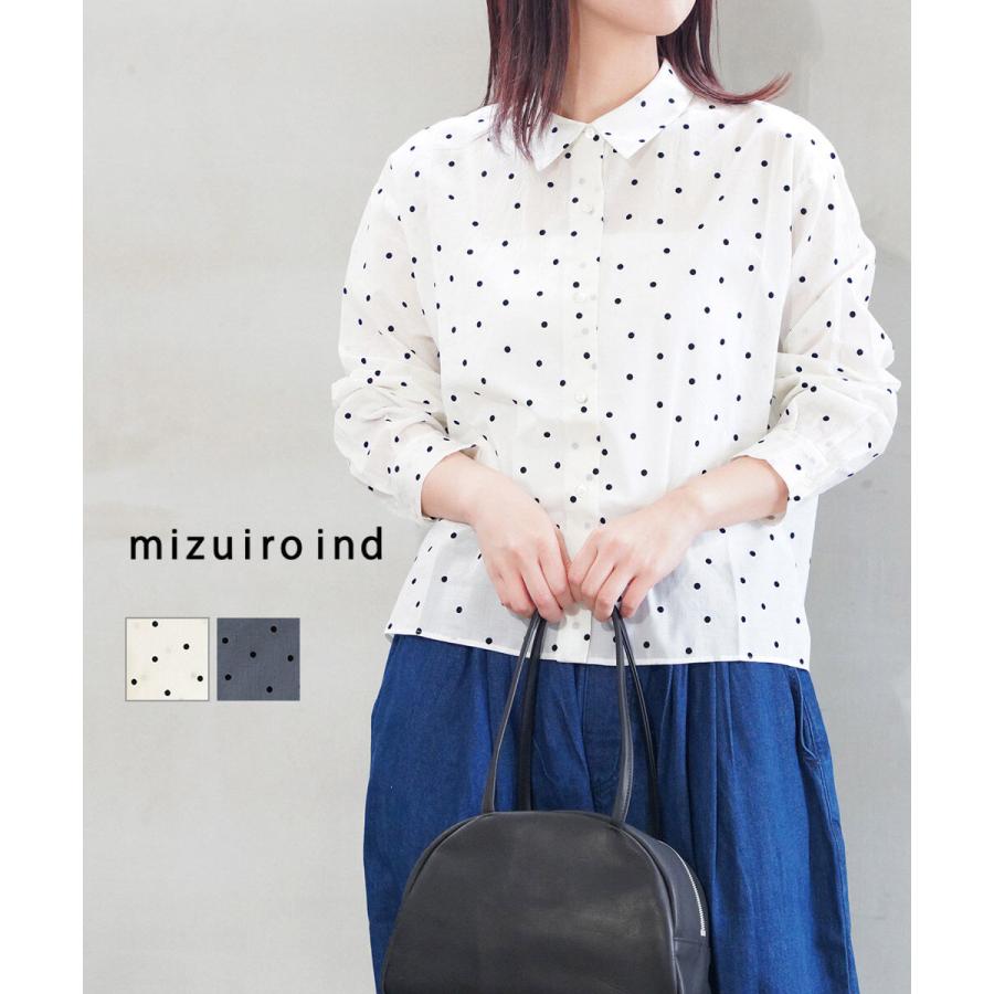 ミズイロインド フロッキードットプリントシャツ mizuiro ind 