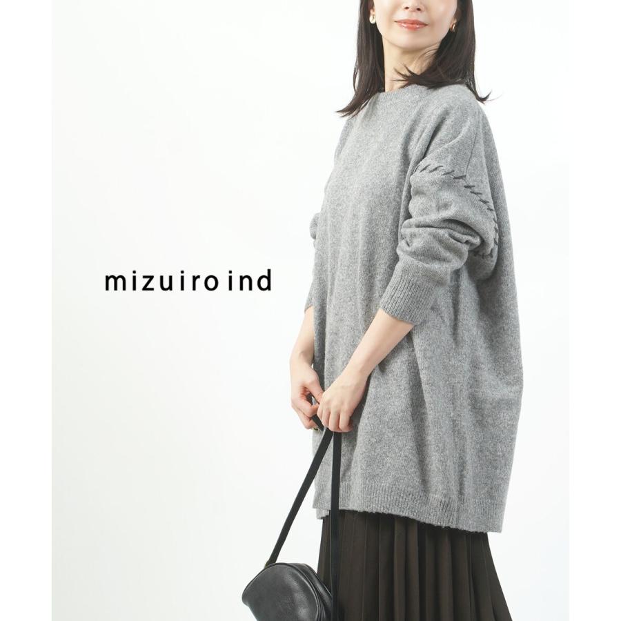 ミズイロインド クルーネック ハンドステッチワンピース mizuiro ind 4-250026 国内正規品 2023 送料無料 ミズイロインド クルーネック ハンドステッチワンピース mizuiro ind