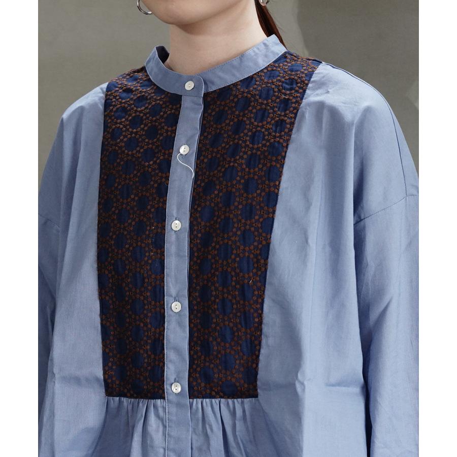 美品　sosotto ソソット　ヨーク切り替えバンドカラーシャツ ソソット LIBERTY×ドット 前後ヨーク切替バンドカラーシャツ sosotto