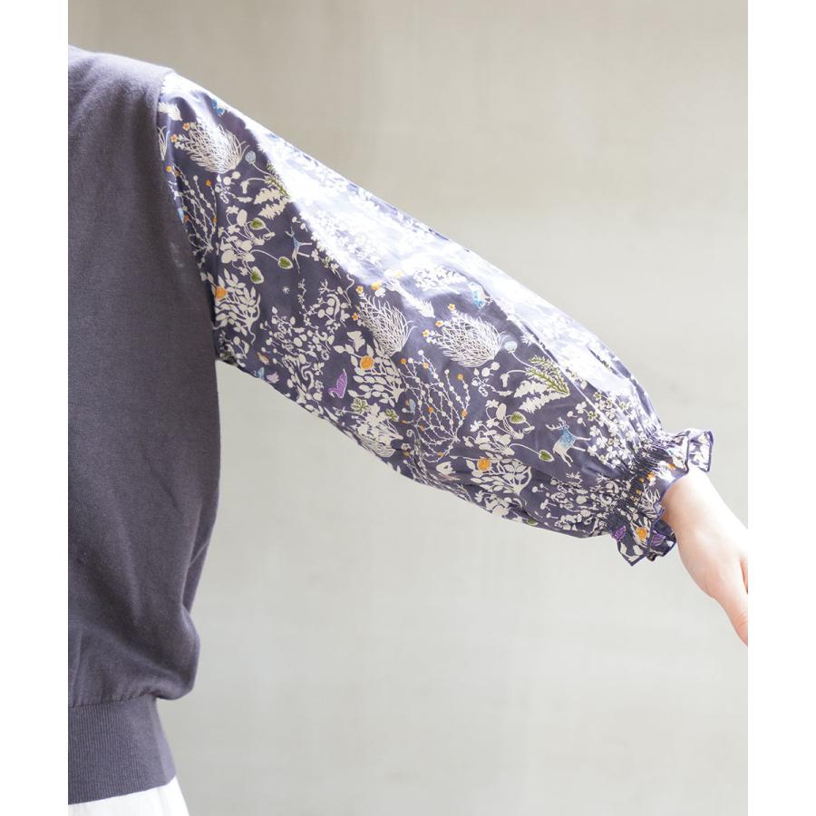 ソソット リネンコットンリバティ袖ドッキング7分袖プルオーバー