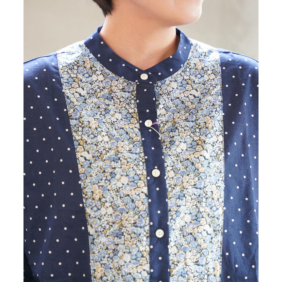 美品　sosotto ソソット　ヨーク切り替えバンドカラーシャツ ソソット LIBERTY×ドット 前後ヨーク切替バンドカラーシャツ sosotto