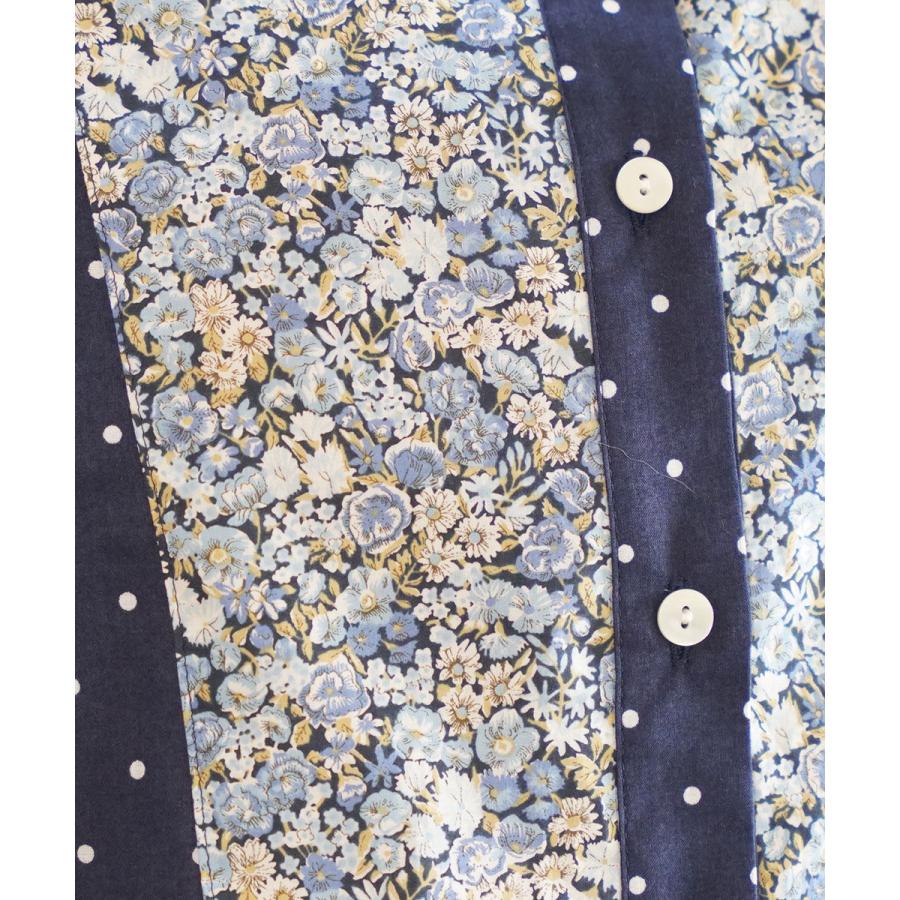 ソソット LIBERTY×ドット 前後ヨーク切替バンドカラーシャツ sosotto