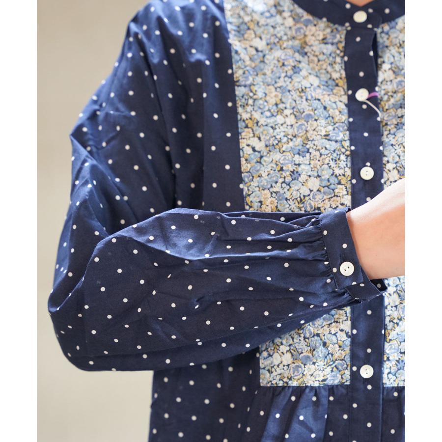 ソソット LIBERTY×ドット 前後ヨーク切替バンドカラーシャツ sosotto