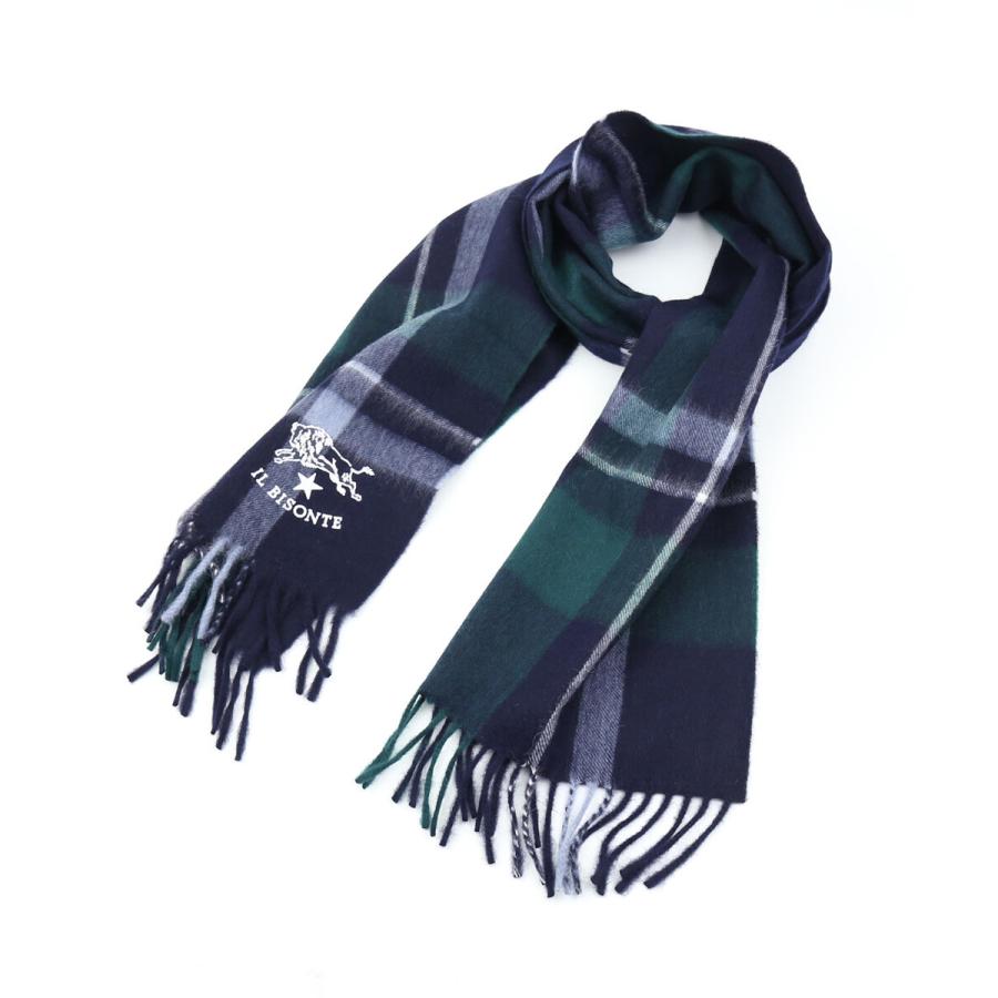 新品未着用 IL BISONTE ウールマフラー ネイビー/グリーン F 新品未着用 IL BISONTE ウールマフラー ネイビー/グリーン F 新品未