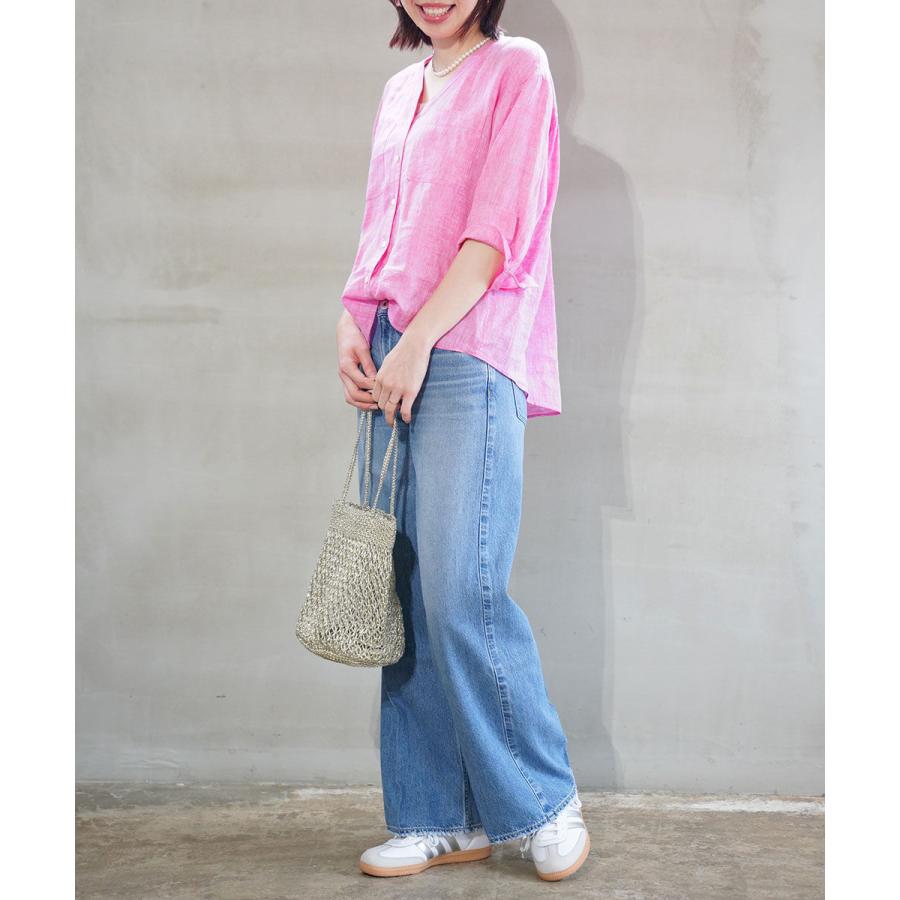 新品□BLUE FRONCE/ リネンブラウス ブルーフロンセ フレンチリネンVネックブラウス BLUE FRONCE 2026春夏