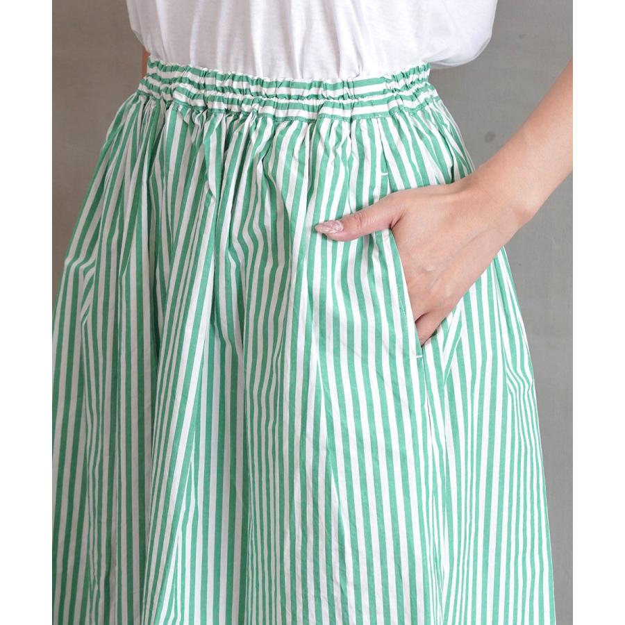 ナチュラルランドリー　チェック　ストライプ　綿麻　ギャザースカート　日本製 NATURAL LAUNDRY（ナチュラルランドリー） コットンリネン ライト