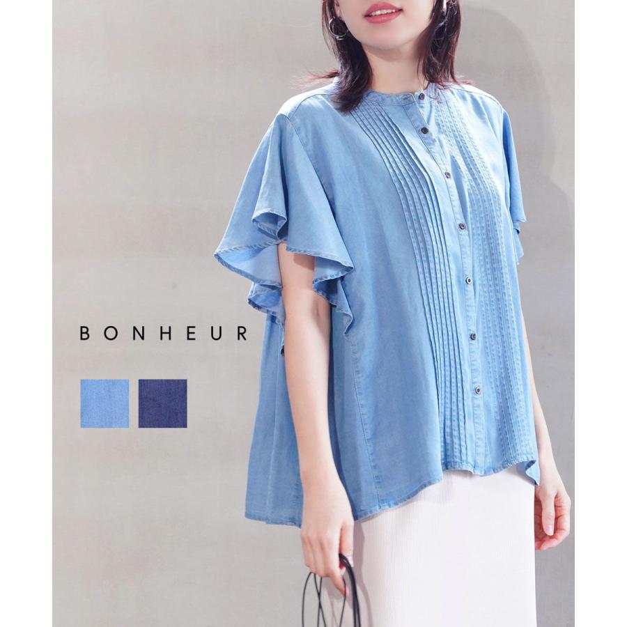 Bonheur~ボヌール様リクエスト　ホイップフリルブラウス　ドットデニム ボヌール レーヨンデニムピンタックブラウス Bonheur レディース 国内