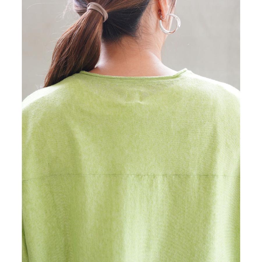 grin（グリン） リネンエステルニット ロングポンチョプルオーバー