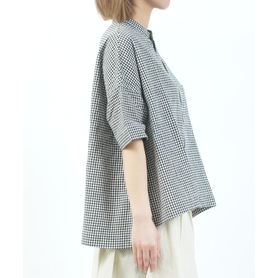 25ss/未使用/grin/gardenプリント5分袖シャツ grin（グリン） モノトーンチェック5分袖シャツ レディース 国内正規品