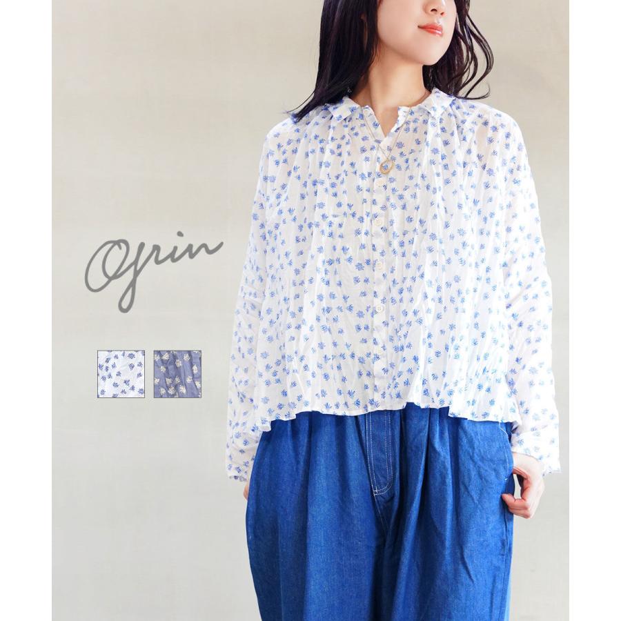 grinグリン/お花モチーフブラウス/タグつき新品未使用 grin（グリン） floreシアープリントリンクルシャツ grin 2026春夏新作