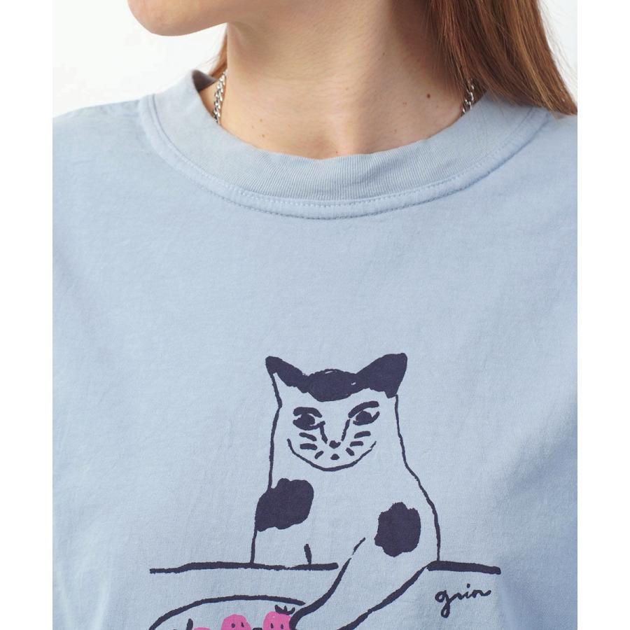 grin（グリン） オーガニックエーゲ海天竺キャットベリープリントT