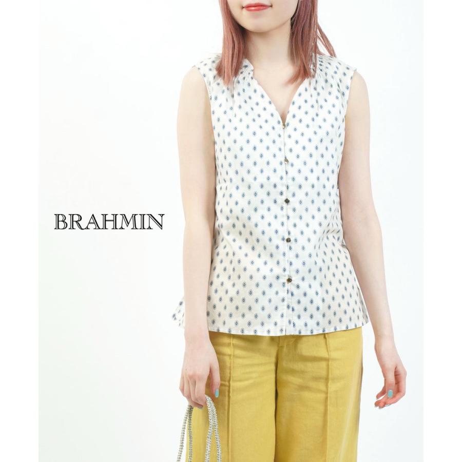 ブラーミン コットンローン プロヴァンス風幾何プリントノースリーブブラウス Brahmin B15201 国内正規品 210903 送料無料 Brahmin（ブラーミン） コットンローン プロヴァンス風幾何プリント