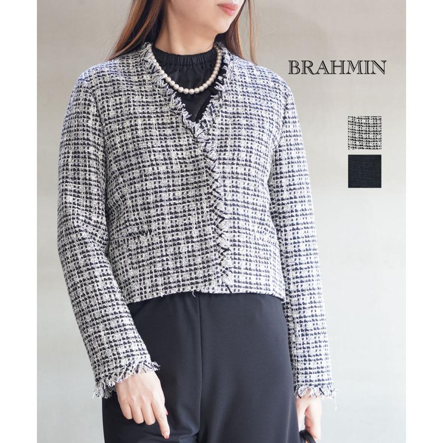 BRAHMIN ノーカラーツィードジャケット 新品タグつき Brahmin（ブラーミン） ファンシーツイードノーカラージャケット
