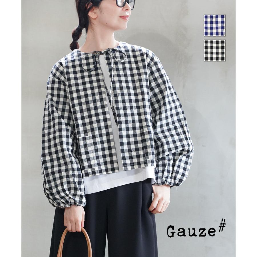 ガーゼ ギンガムランタンスリーブブラウス Gauze# G1027GA 国内正規品 2025春夏新作 送料無料 ガーゼ ギンガムランタンスリーブブラウス Gauze# レディース 国内正規