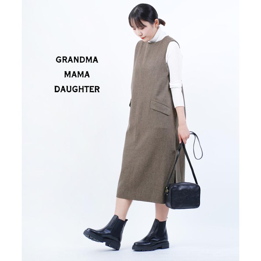 GRANDMA MAMA DAUGHTER ノースリーブワンピース グレー GRANDMA MAMA DAUGHTER（グランマママドーター） フラノノースリーブ