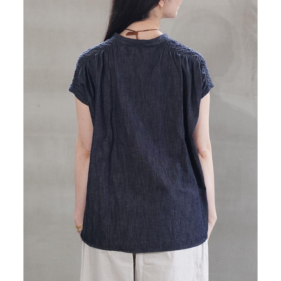 MANON（マノン） DENIM V-NECK SHIRING SHIRT MANON レディース 国内