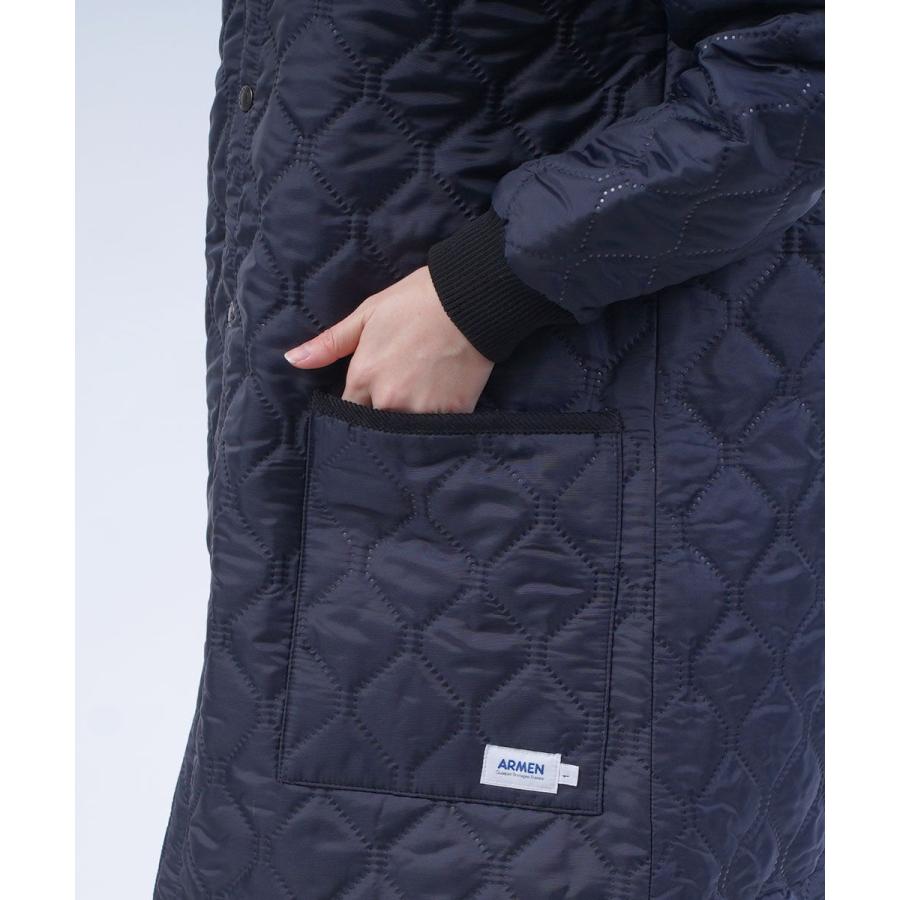 ARMEN（アーメン） キルティング ノーカラー ロングコート レディース