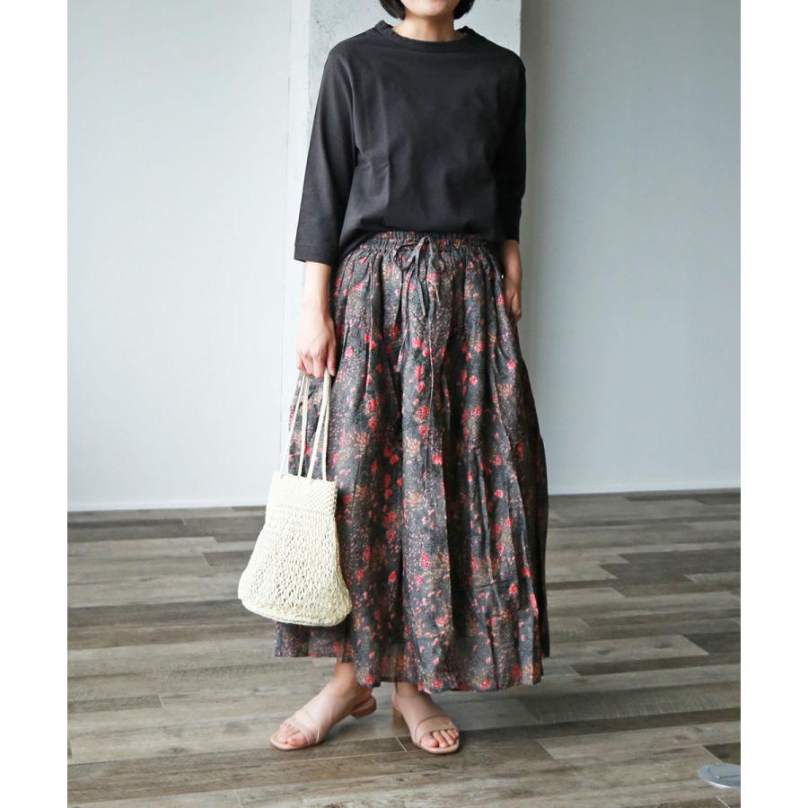 SOIL（ソイル） CO SILK FLOWER PRINT GATHERED SKIRT SOIL レディース
