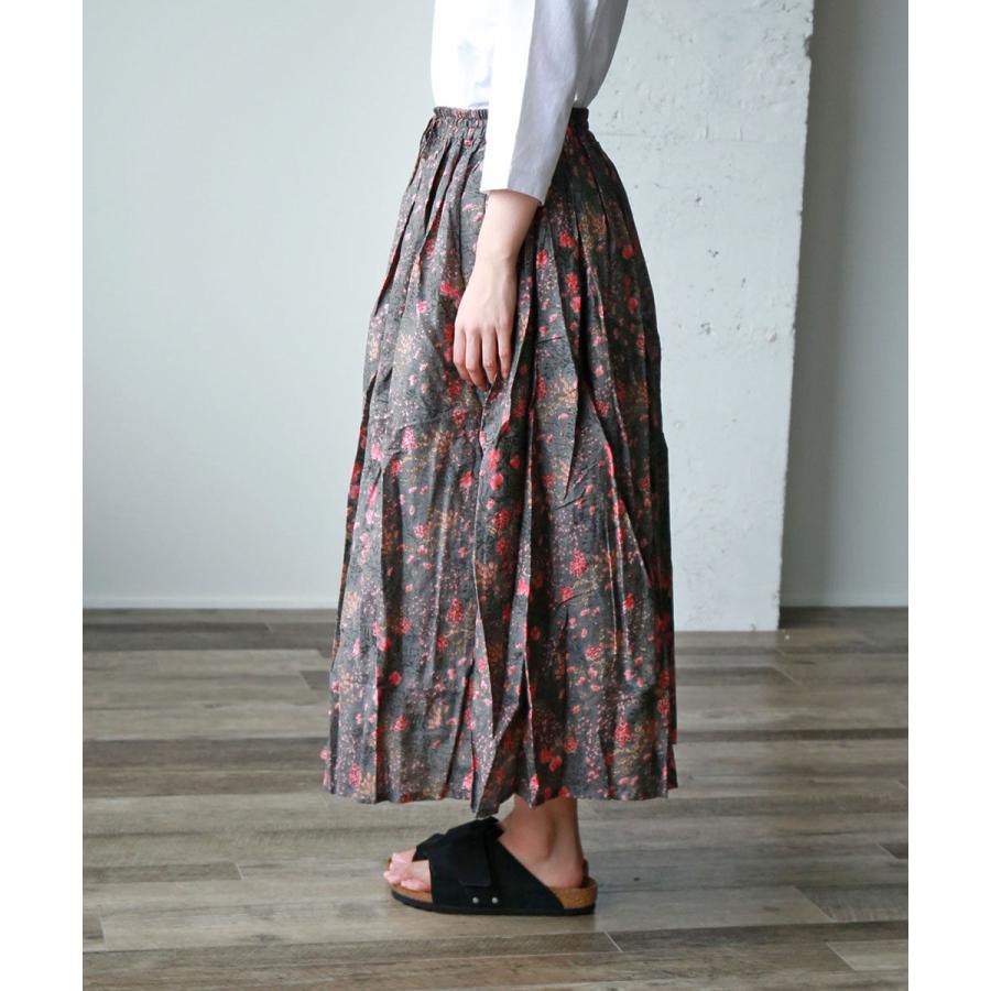 SOIL（ソイル） CO SILK FLOWER PRINT GATHERED SKIRT SOIL レディース