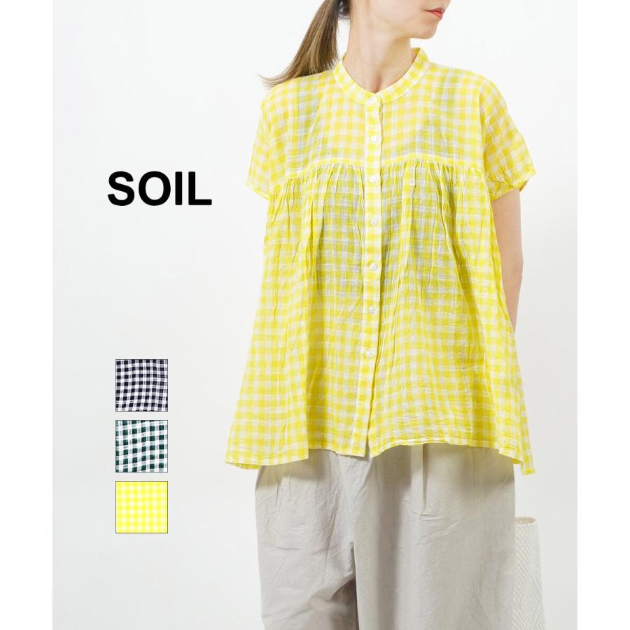 SOIL（ソイル） フレンチスリーブシャツ FANCY GINGHAM CHECK BANDED