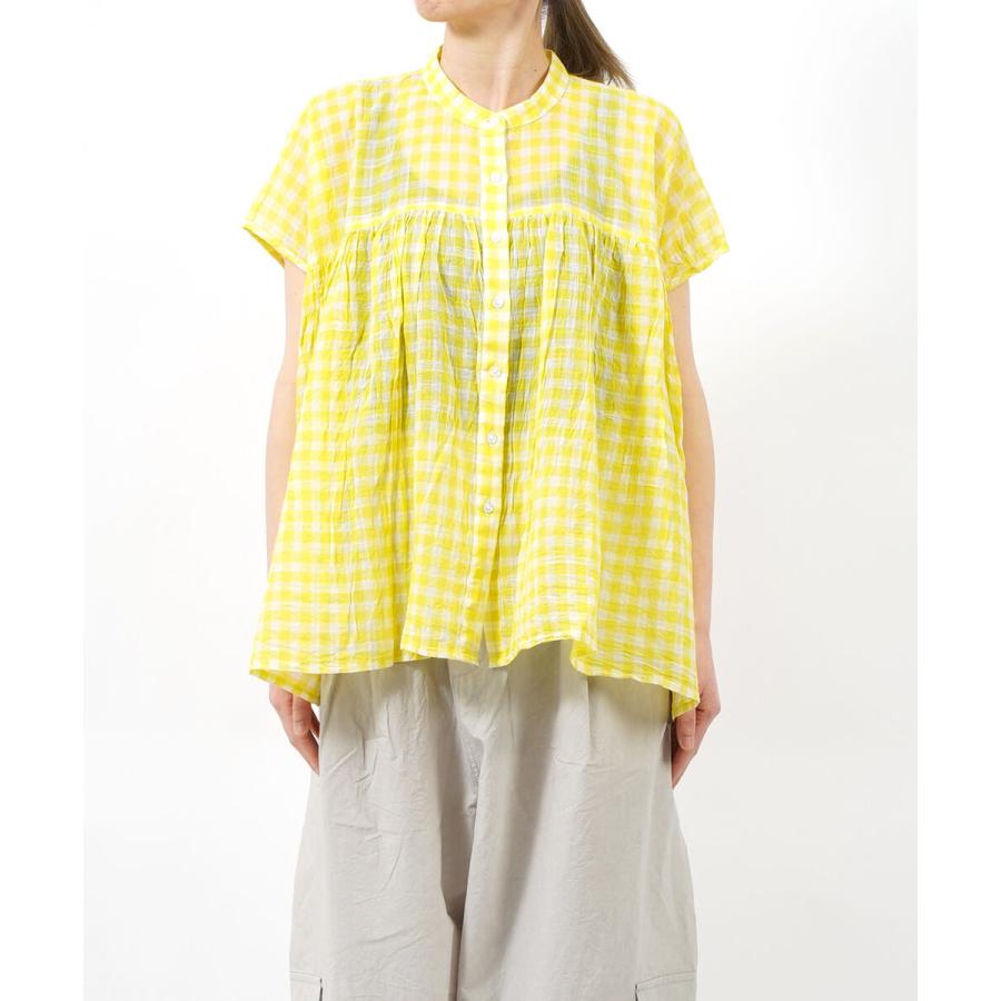 SOIL（ソイル） フレンチスリーブシャツ FANCY GINGHAM CHECK BANDED